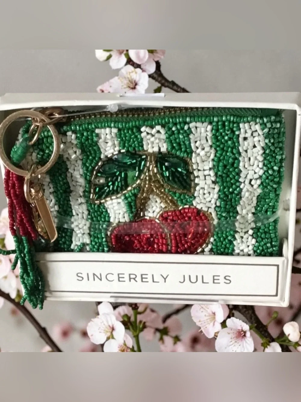 Sincerely, Jules beaded cherry  coin purse zip pouch NEW IN BOX